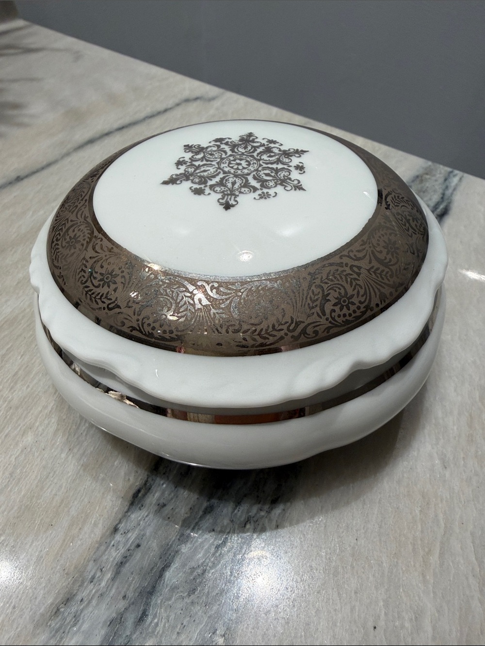 Vintage Limoges France Porcelain Lidded Trinket Box Le Roy Ribes Platine